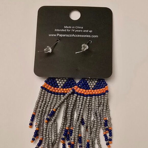 Paparazzi Gray Blue and Orange Dangle Earrings - Picture 4 of 4